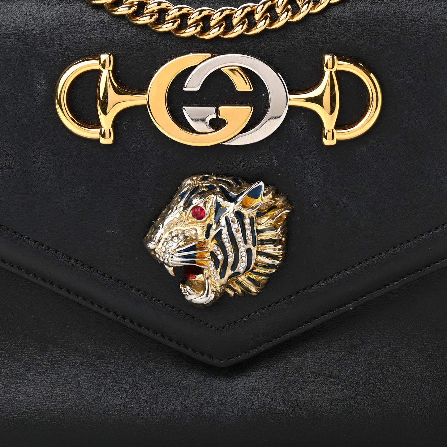Vitello Palmellato Lux Crystal Medium Rajah Shoulder Bag Black
