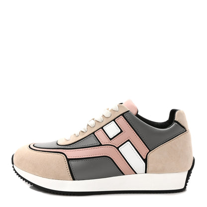 Hermes Calfskin Suede Goatskin Womens Chris Sneakers 37.5 Gris D'Hiver 1 of 10