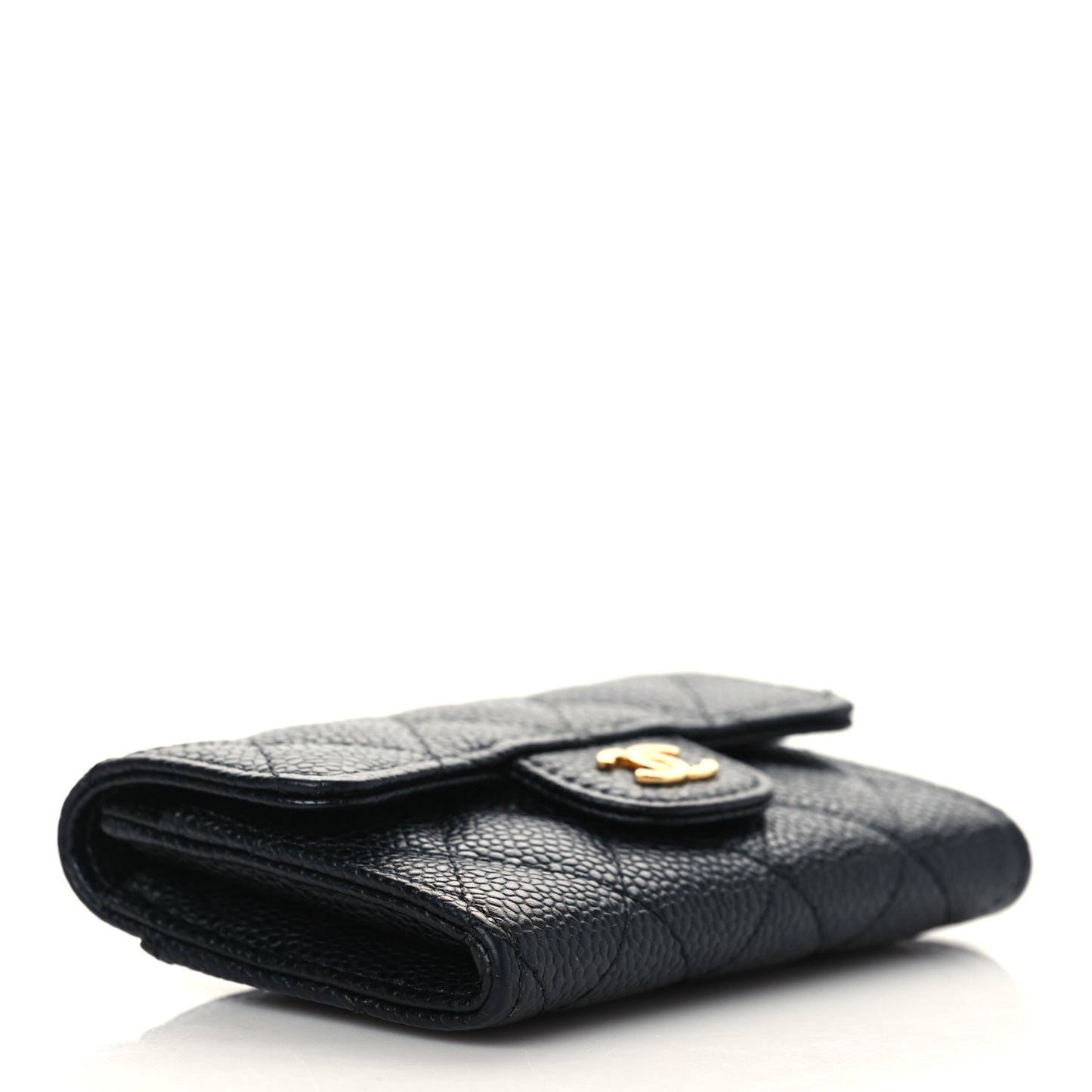 Caviar Quilted Flap Card Holder Wallet Black