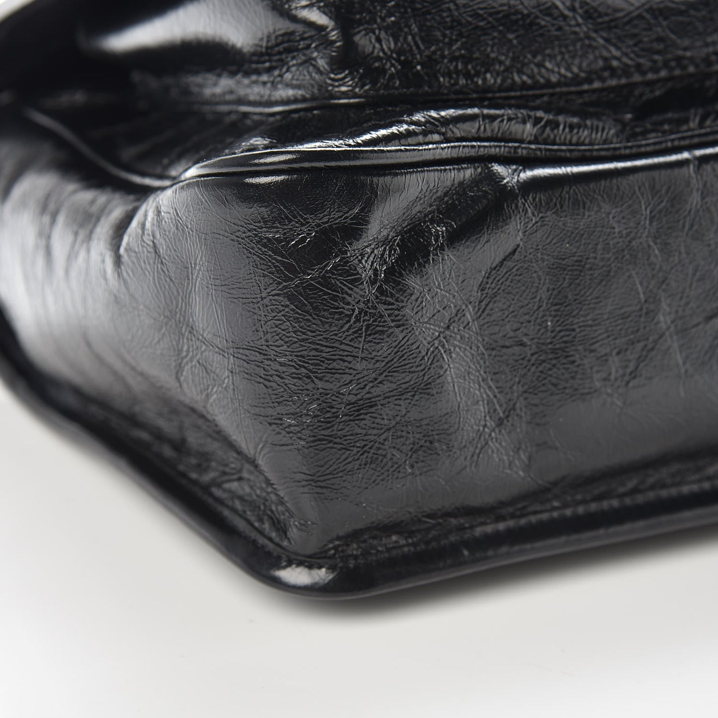 Crinkled Calfskin Matelasse Monogram Medium Niki Chain Satchel Black