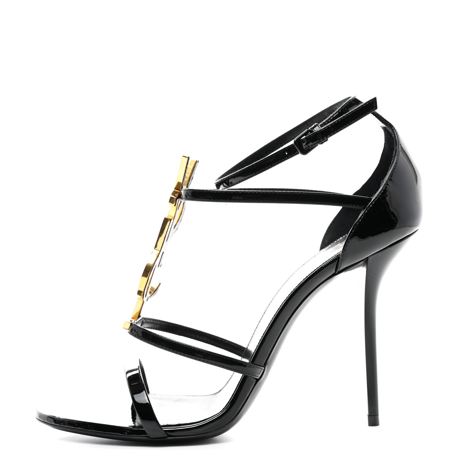 Saint Laurent Patent Cassandra 100 Ankle Strap Sandals 40 Black 1 of 8