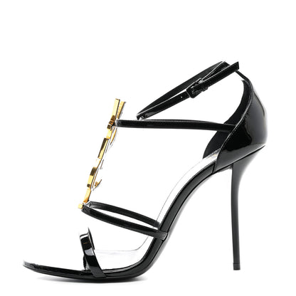 Saint Laurent Patent Cassandra 100 Ankle Strap Sandals 40 Black 1 of 8