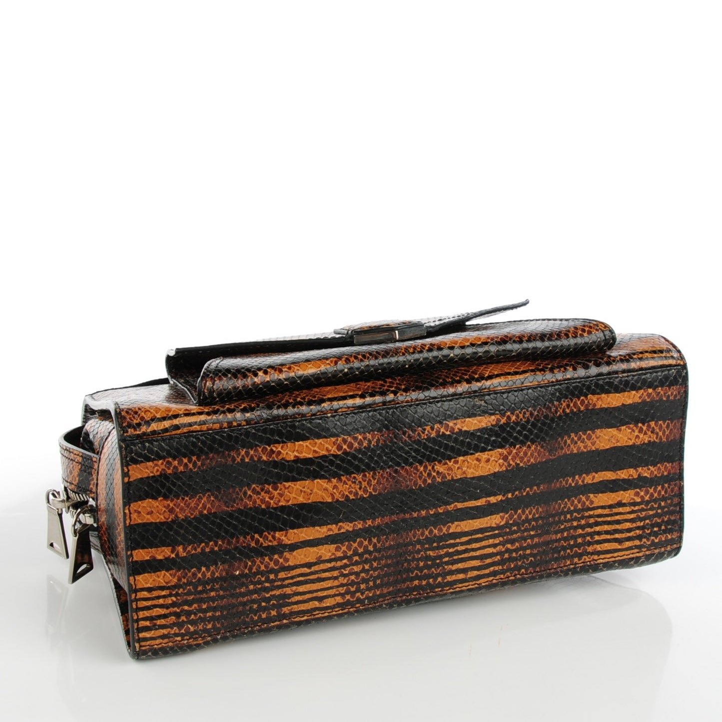 Striped Snake Calfskin Embossed Small PS13 Satchel Orange Black