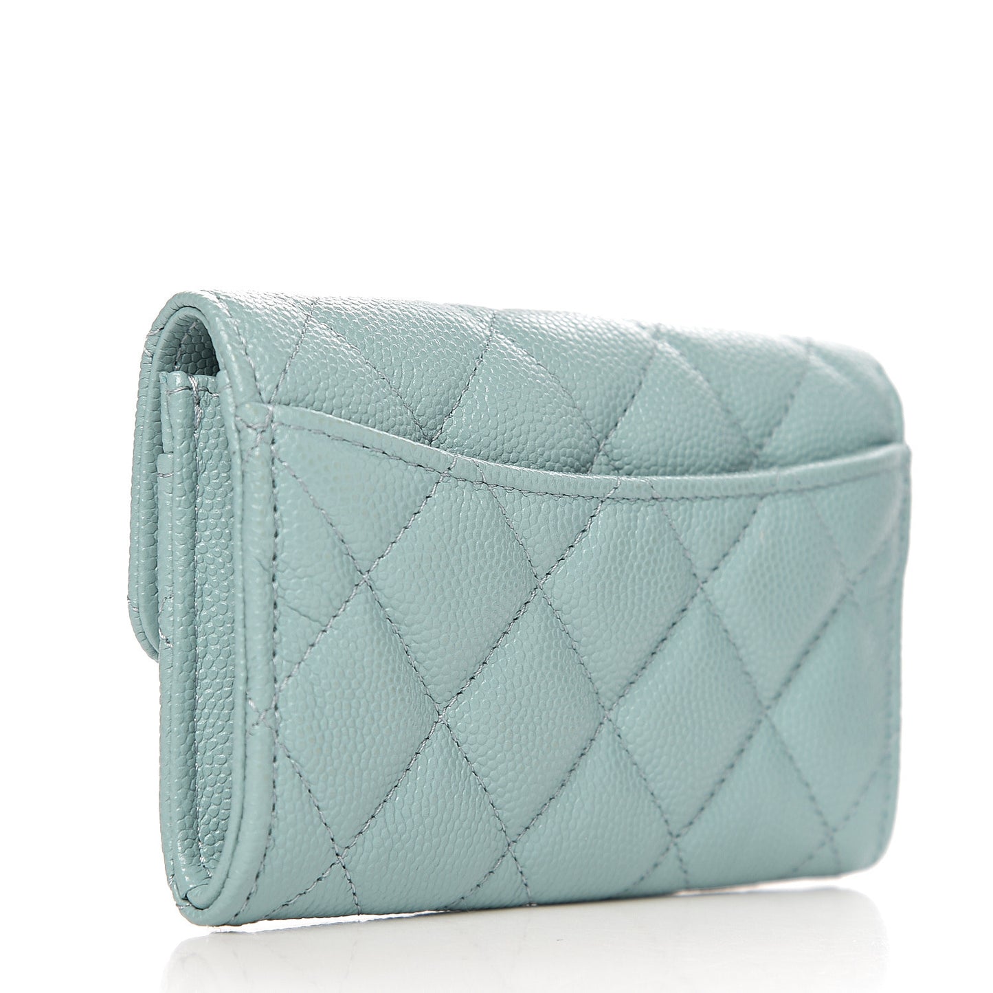 Iridescent Caviar Quilted Flap Card Holder Wallet Light Blue