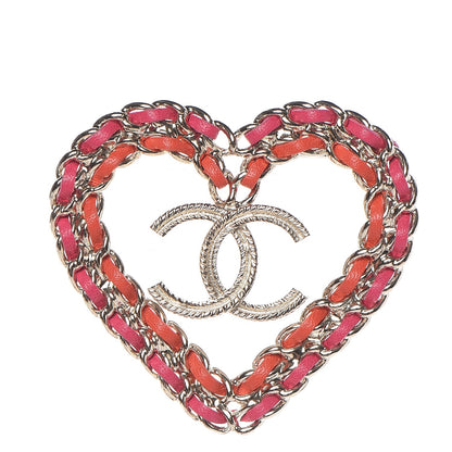 Chanel Metal Calfskin Braided Heart CC Brooch Pink Red Gold 1 of 5