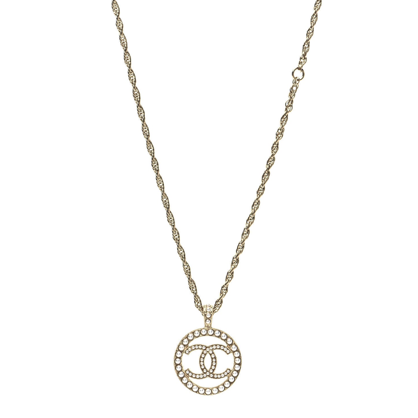 Pearl CC Round Pendant Necklace Gold