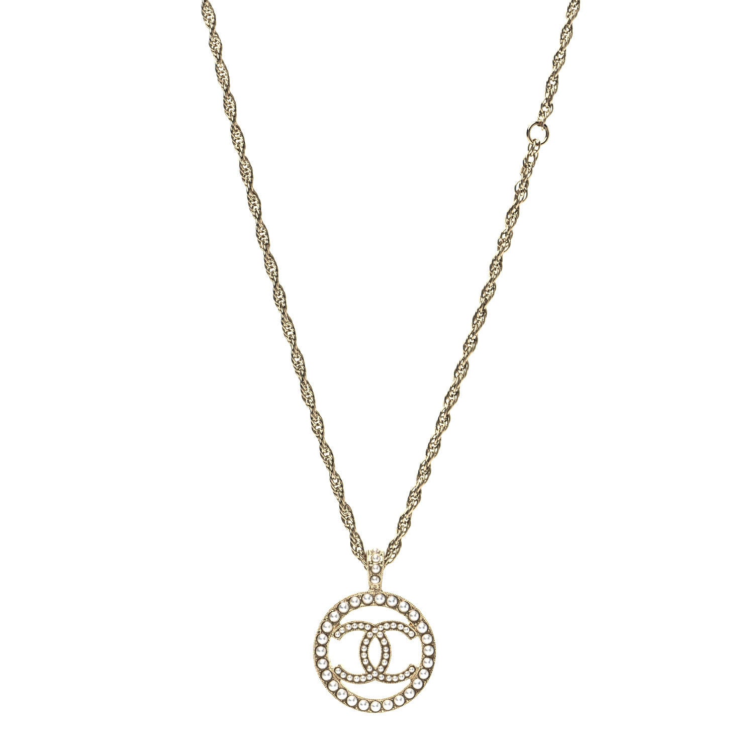 Chanel Pearl CC Round Pendant Necklace Gold 1 of 4