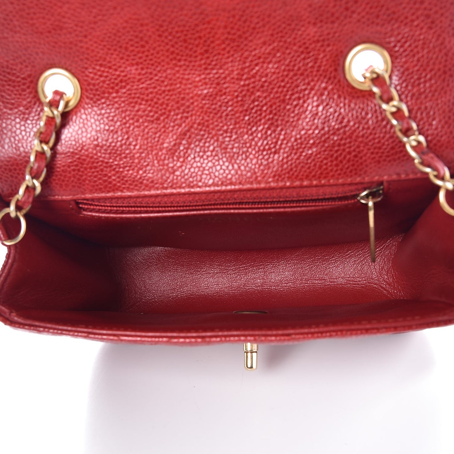 Crumpled Grained Calfskin Flap Red
