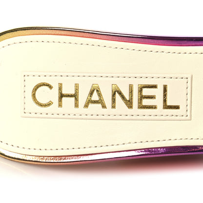 Chanel Laminated Calfskin Wedge Mules 36.5 Pink Orange Yellow 9 of 9