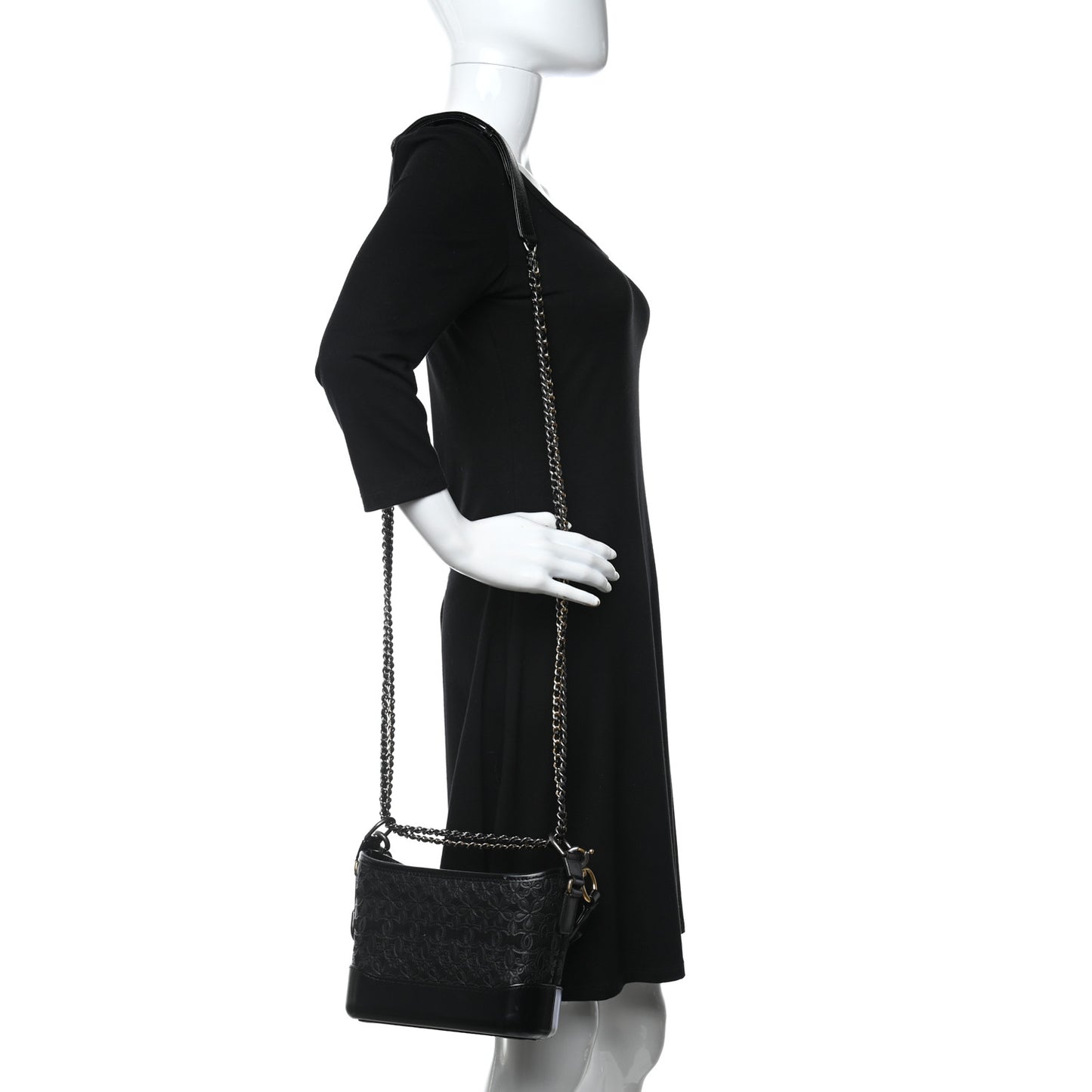 Calfskin Wool Felt Embossed Small Gabrielle Logo Hobo Black