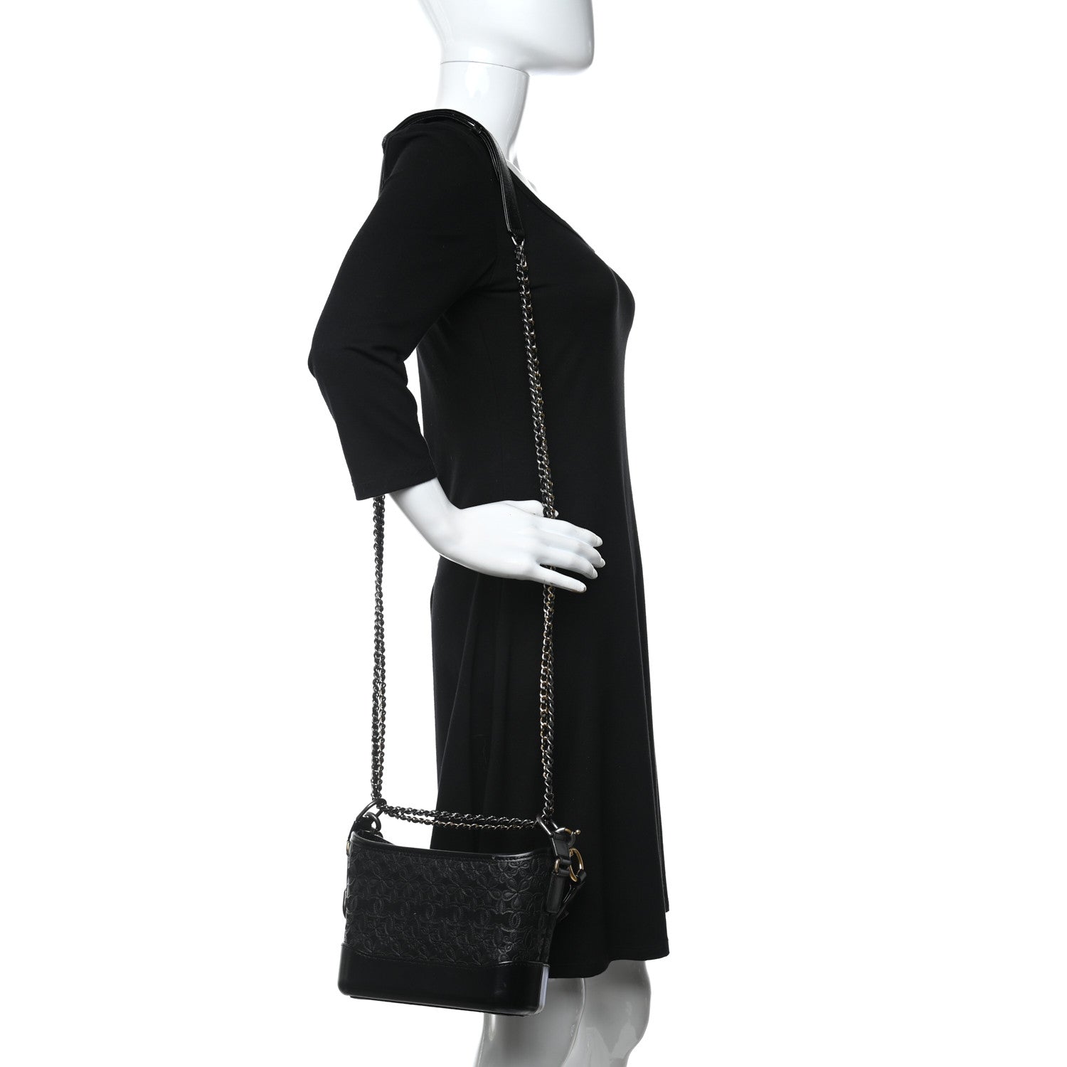 Chanel Calfskin Wool Felt Embossed Small Gabrielle Logo Hobo Black 2 of 11