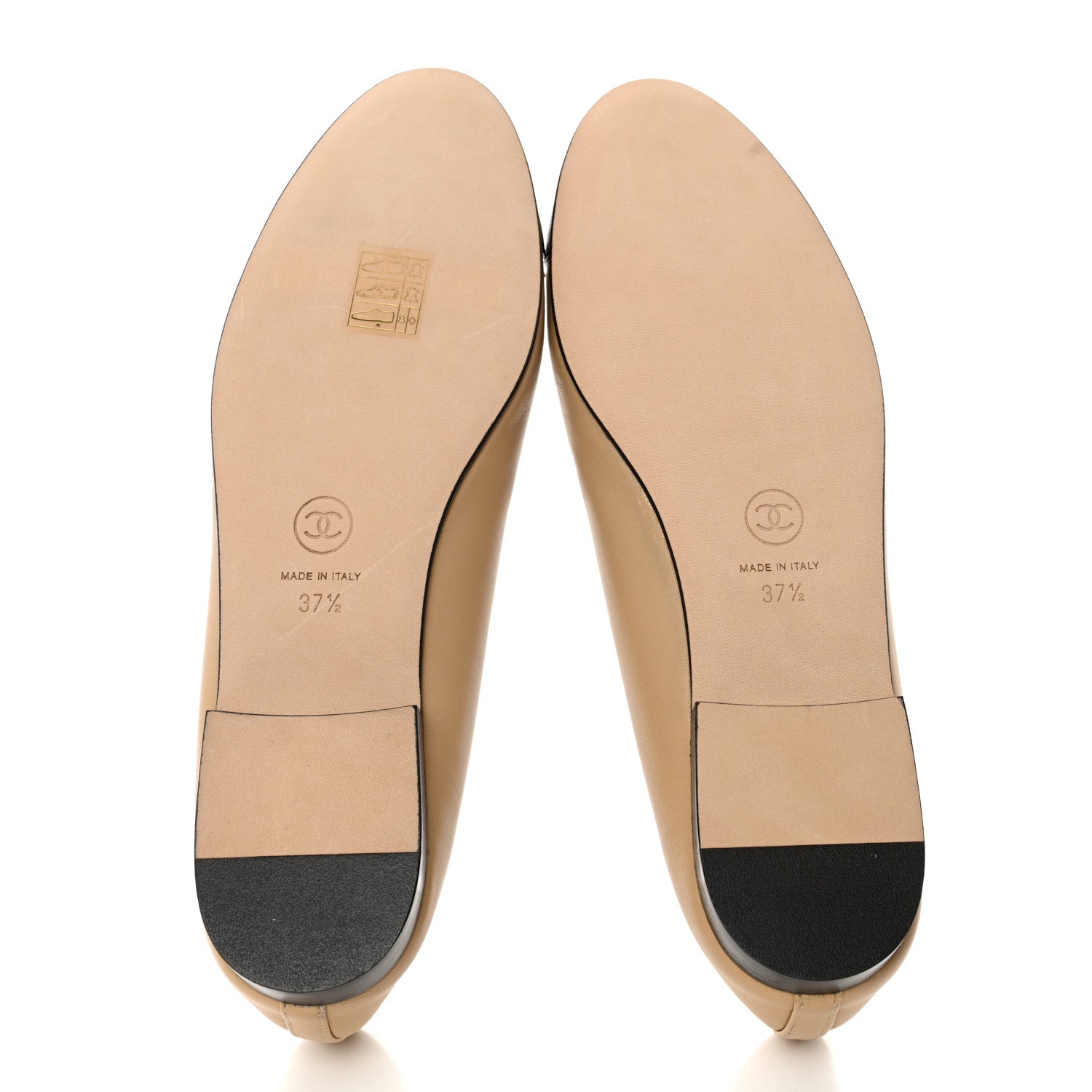 Chanel Lambskin Cap Toe CC Ballerina Flats 37.5 Beige Black 5 of 9