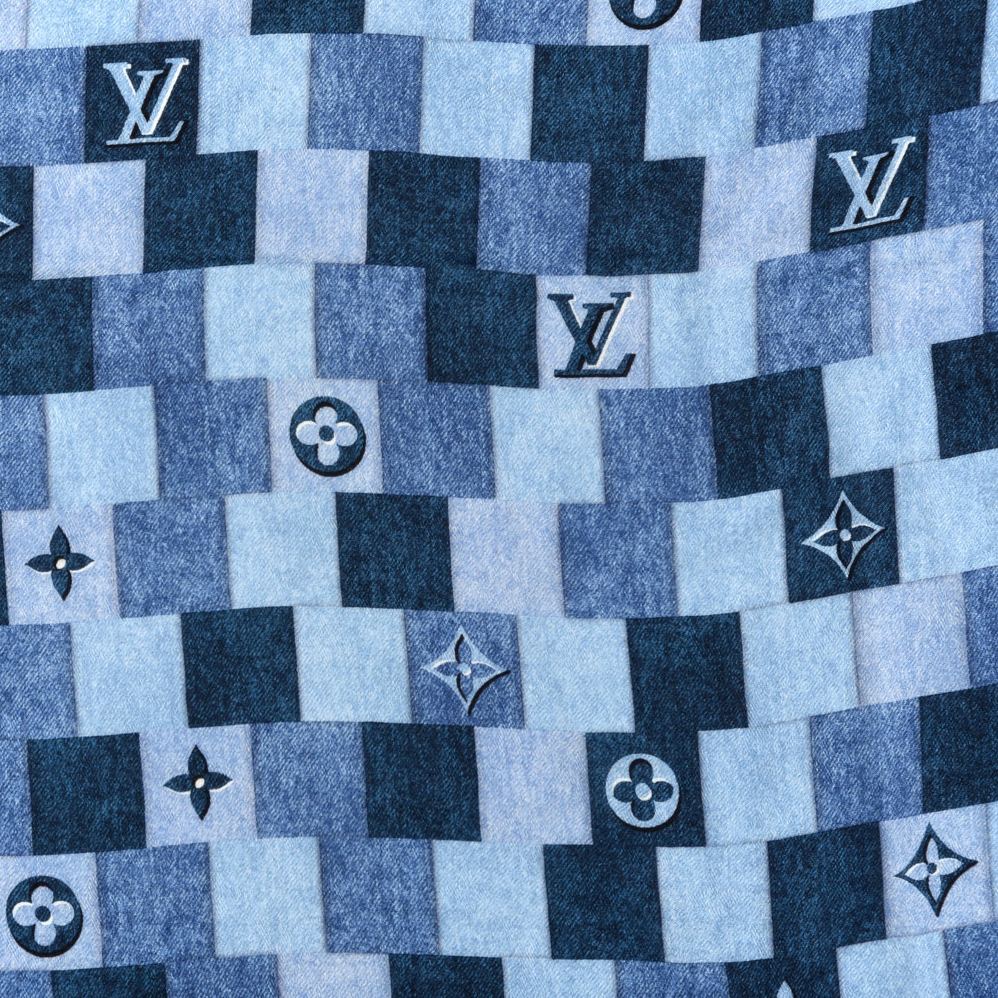 Monogram Denim Patchwork Shawl Blue