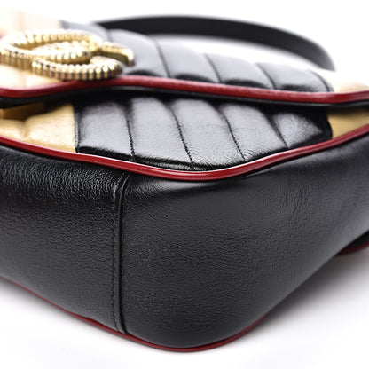 Gucci Vintage Effect Calfskin Matelasse Diagonal Striped Small Torchon GG Marmont Shoulder Bag Black Beige 8 of 11