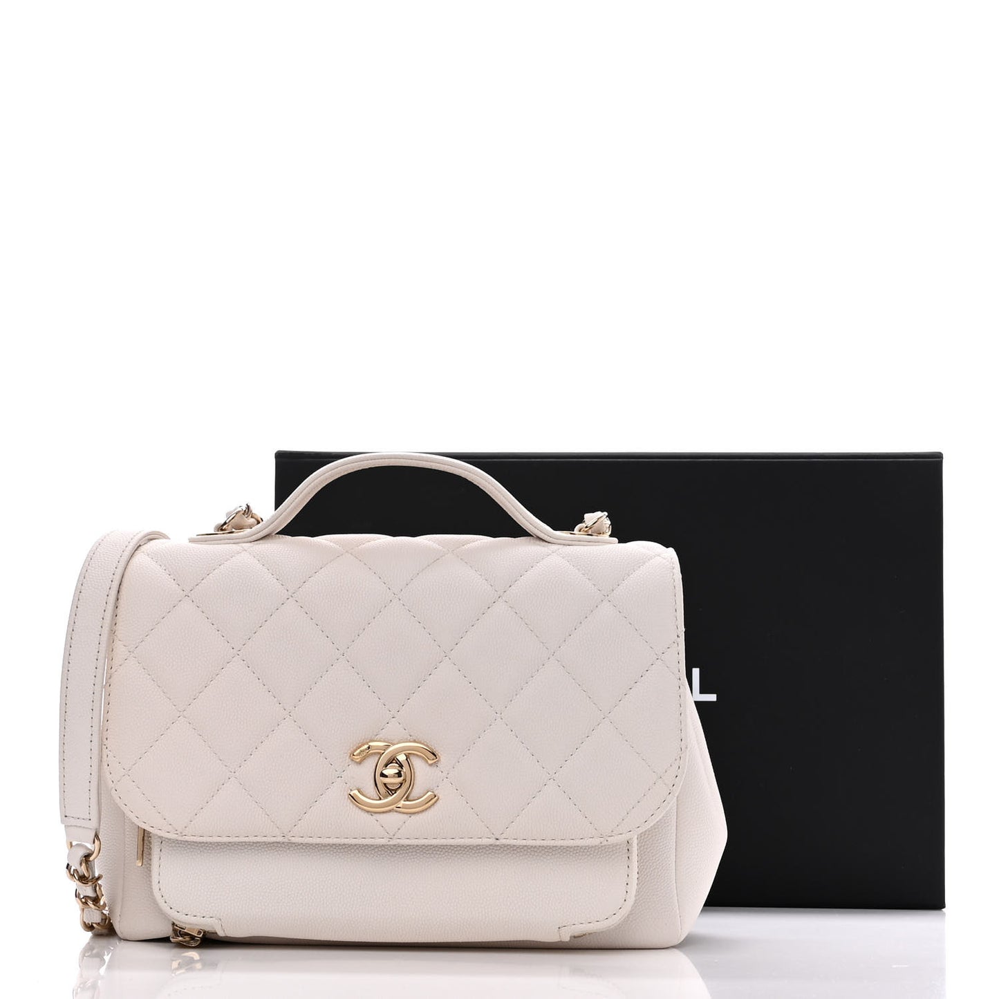 Caviar Quilted Medium Business Affinity Flap White