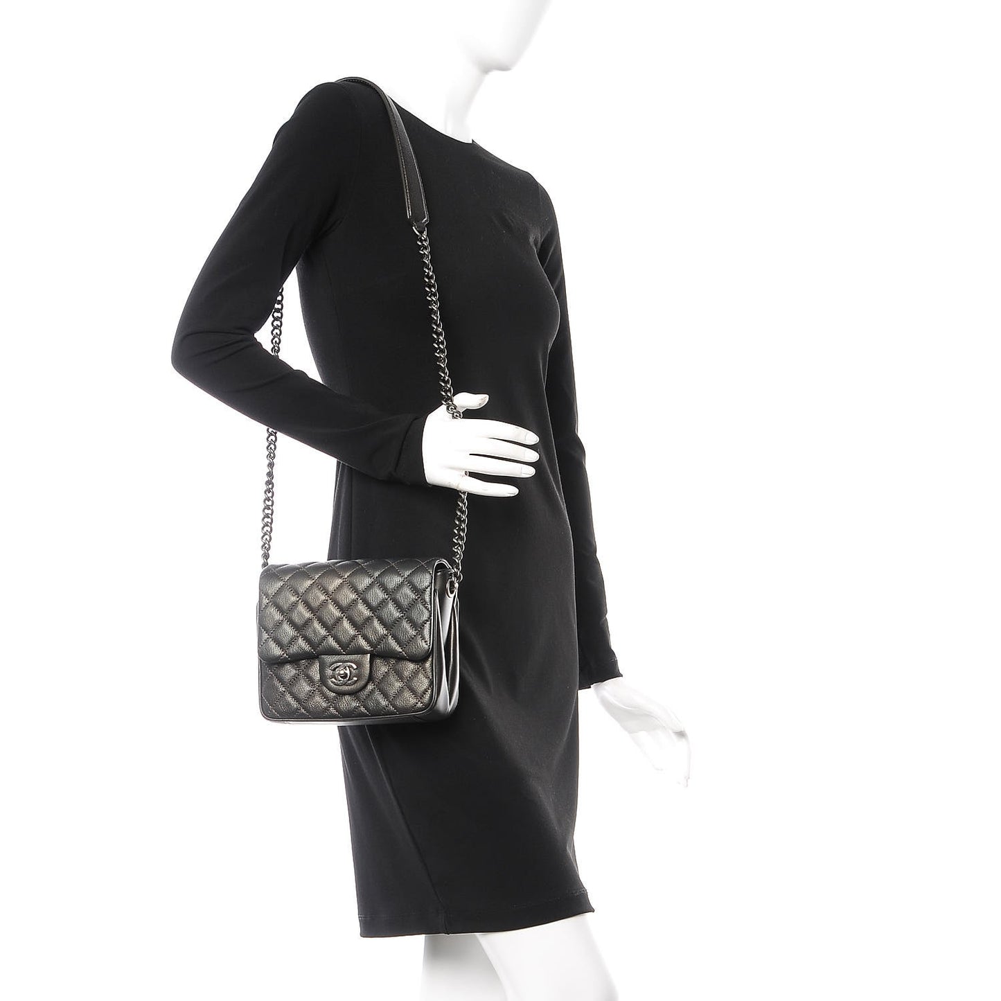 Metallic Goatskin Quilted Small Rock In Rome Flap Charcoal