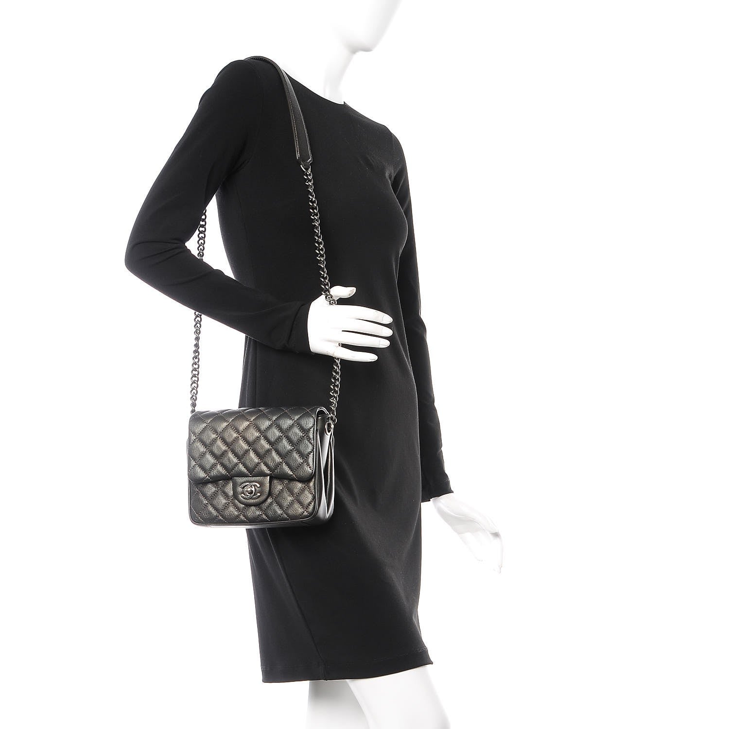 Chanel Metallic Goatskin Quilted Small Rock In Rome Flap Charcoal 2 of 7