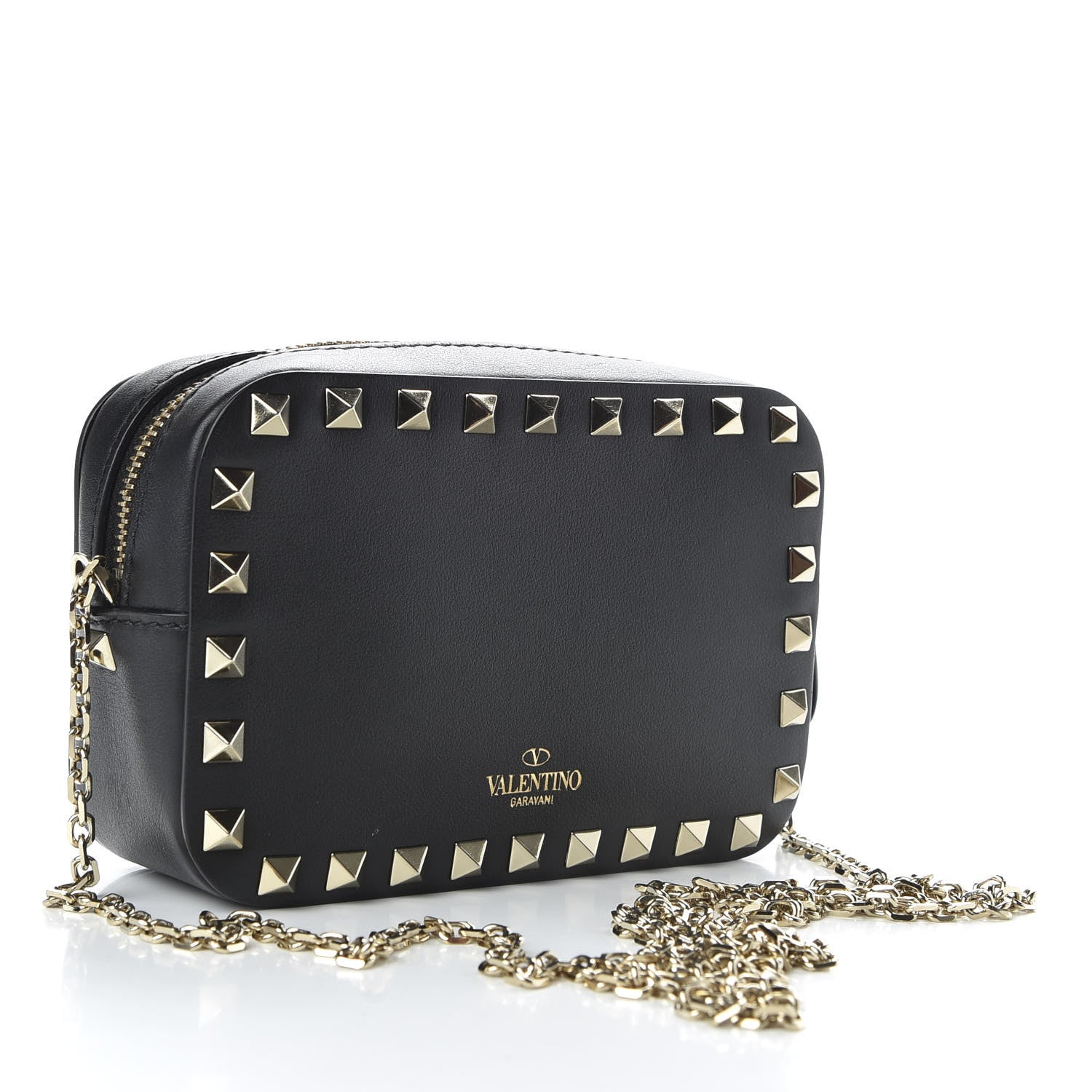 Valentino Garavani Calfskin Small Rockstud Chain Camera Crossbody Bag Black 3 of 9