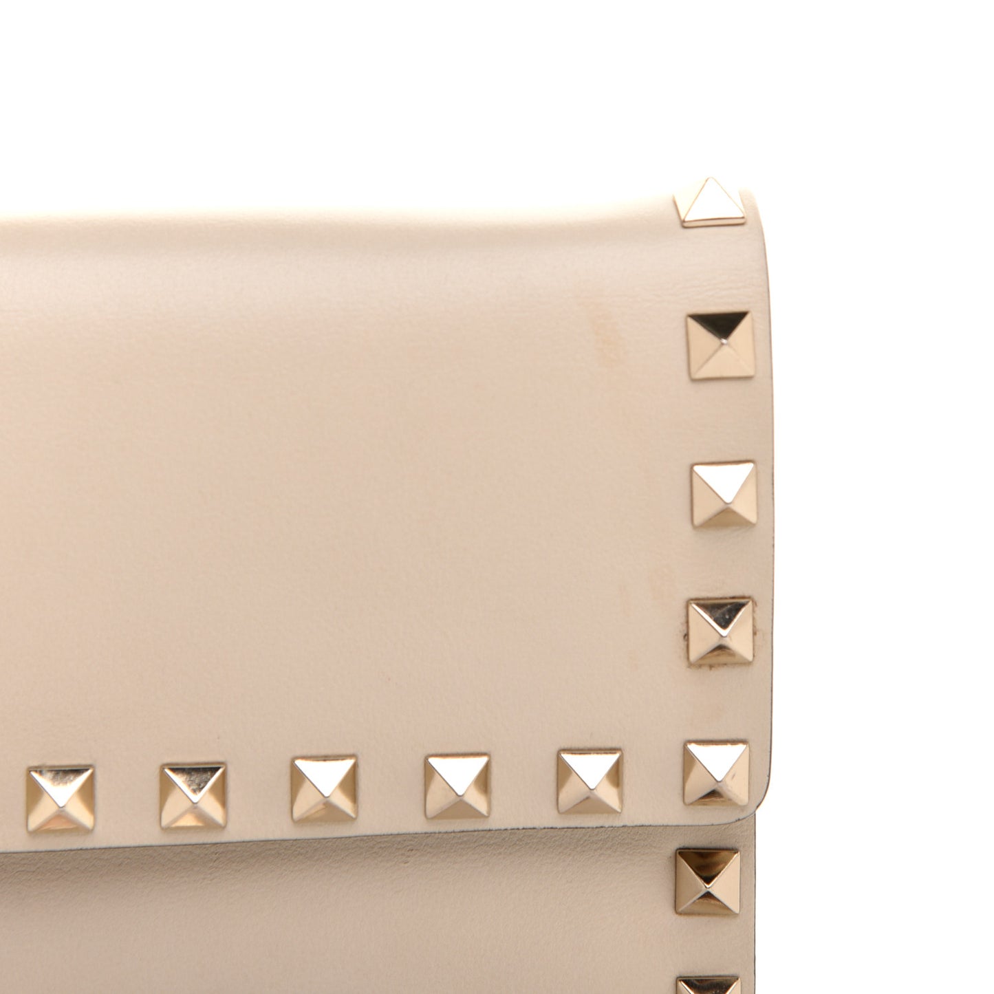 Vitello Mini Rockstud Flap Wallet on Chain Ivory