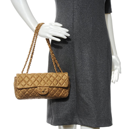 Chanel Crackled Quilted East West Flap Metallic Gold 2 of 8