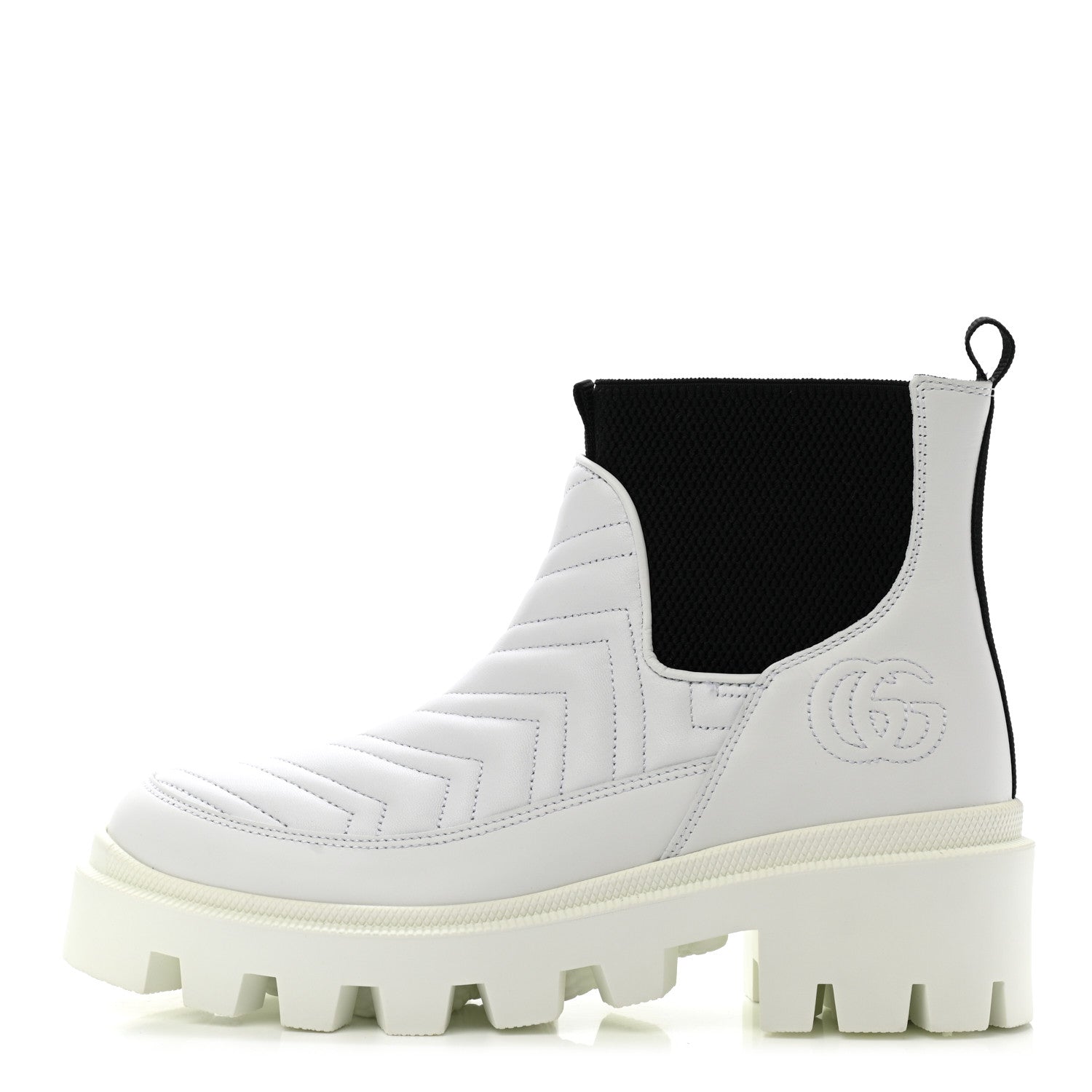 Gucci Calfskin Nappa Matelasse Frances Chelsea Boots 38 Great White Black 1 of 9