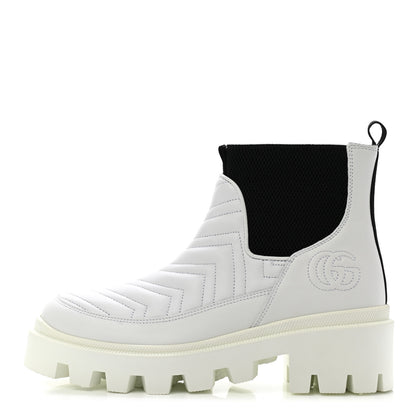 Gucci Calfskin Nappa Matelasse Frances Chelsea Boots 38 Great White Black 1 of 9