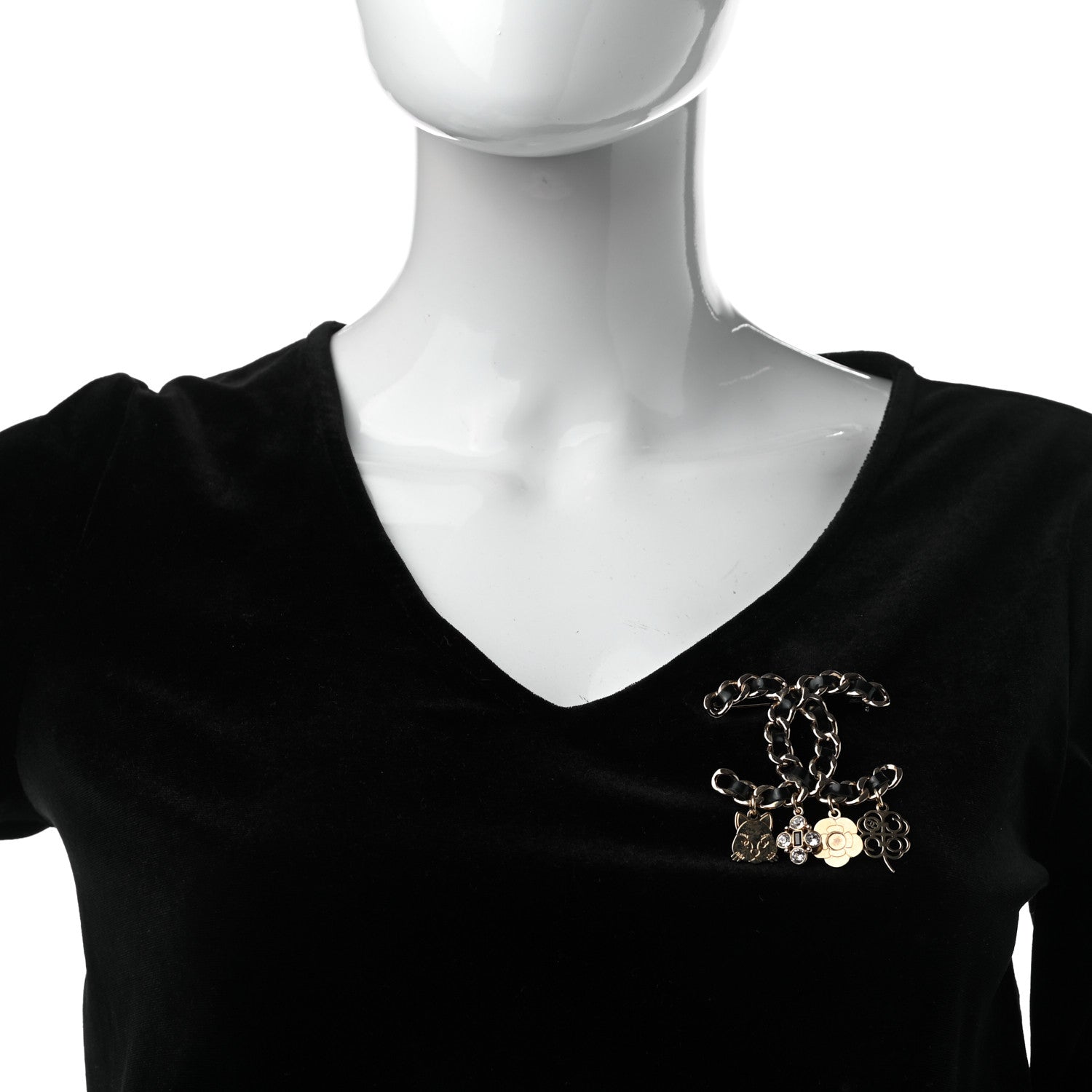 Chanel Lambskin Crystal Chain CC Charms Brooch Black Gold 2 of 4