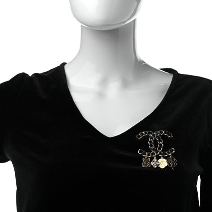 Chanel Lambskin Crystal Chain CC Charms Brooch Black Gold 2 of 4