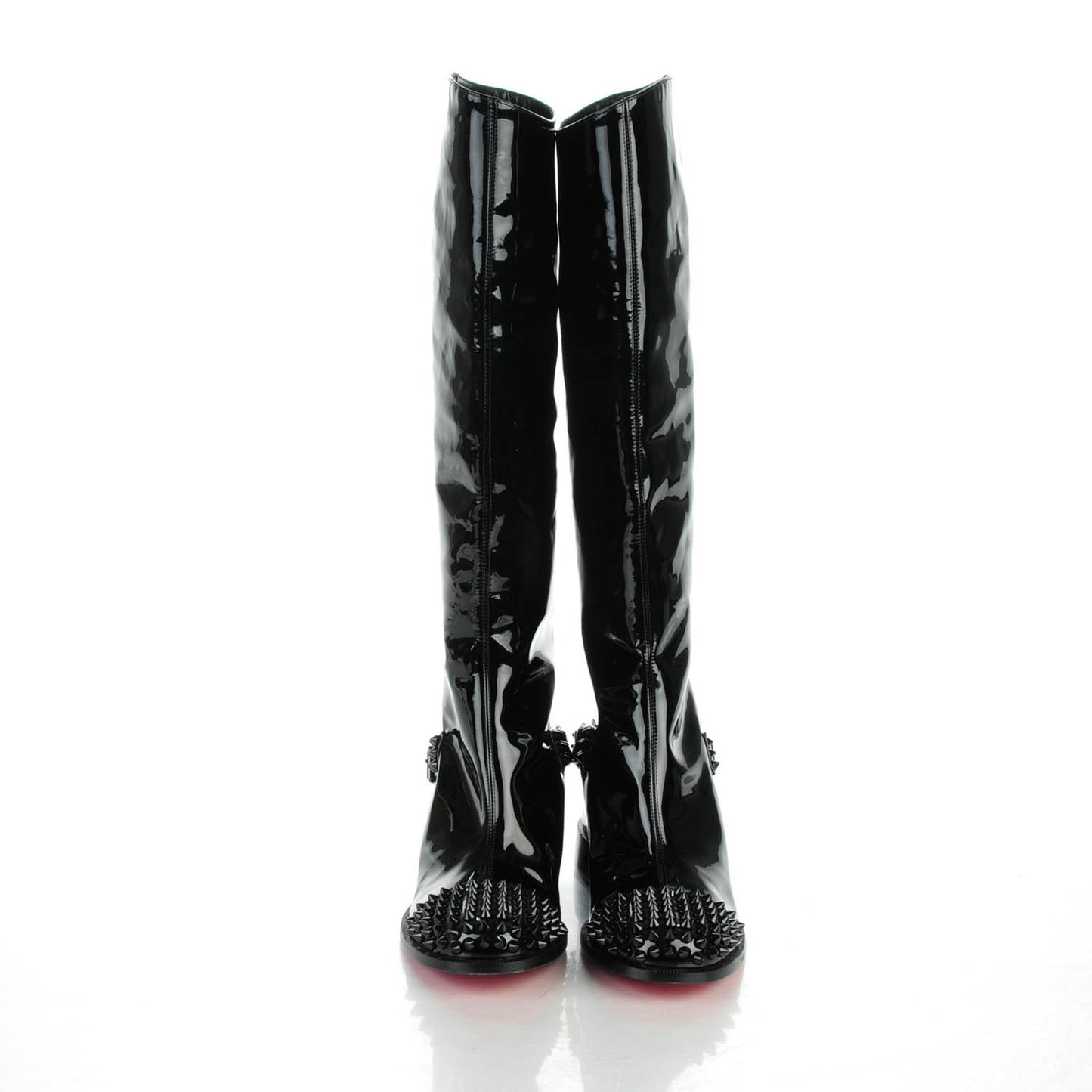 Patent Calfskin Egoutina Spikes Flat Tall Boots 37 Black