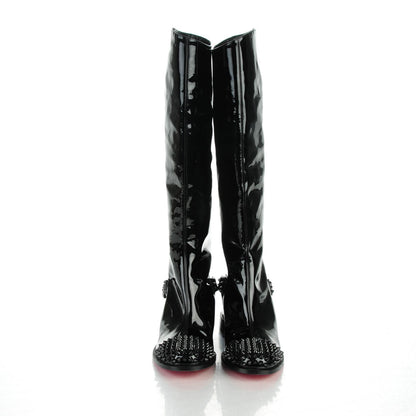 Christian Louboutin Patent Calfskin Egoutina Spikes Flat Tall Boots 37 Black 2 of 7