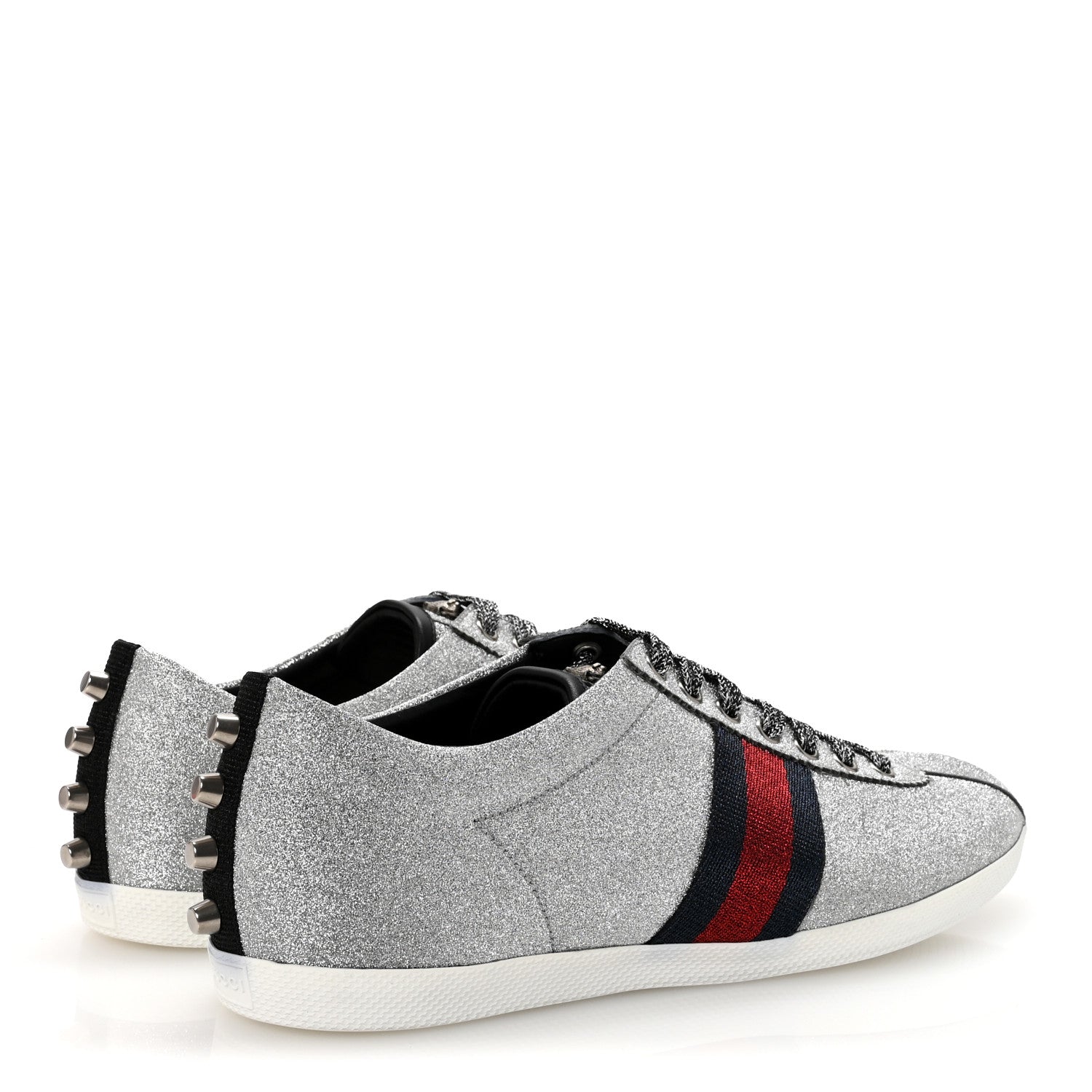 Gucci Glitter Fabric Studded Web Mens Sneakers 10.5 Silver 5 of 9