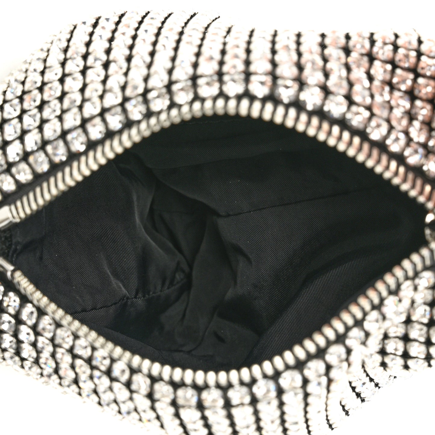 Mesh Crystal Rhinestone Mini Heiress Pouch Black Silver