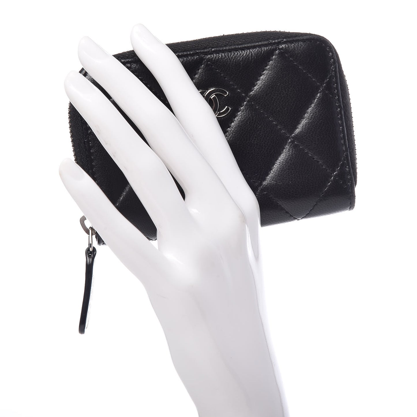 Lambskin Quilted Zip Coin Purse Black
