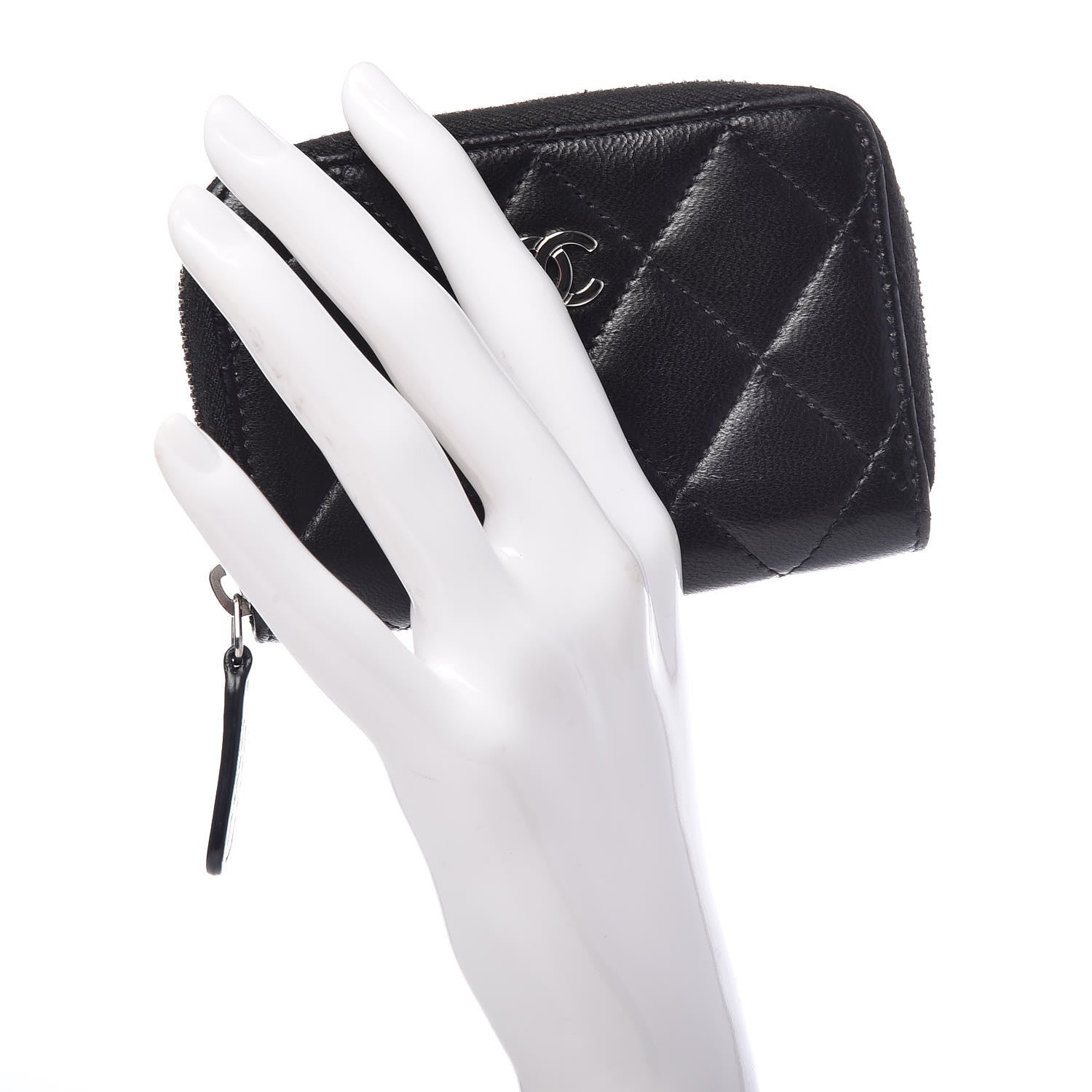 Chanel Lambskin Quilted Zip Coin Purse Black 2 of 7