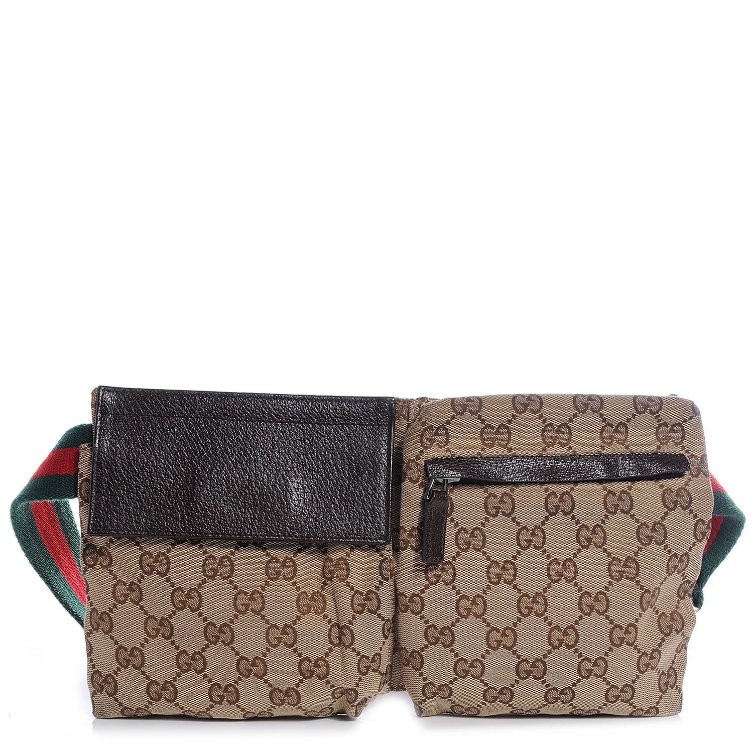 Gucci GG Monogram Web Double Pocket Belt Bag Dark Brown 1 of 7