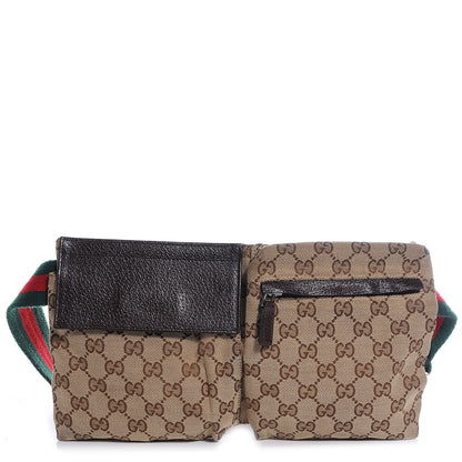 Gucci GG Monogram Web Double Pocket Belt Bag Dark Brown 1 of 7