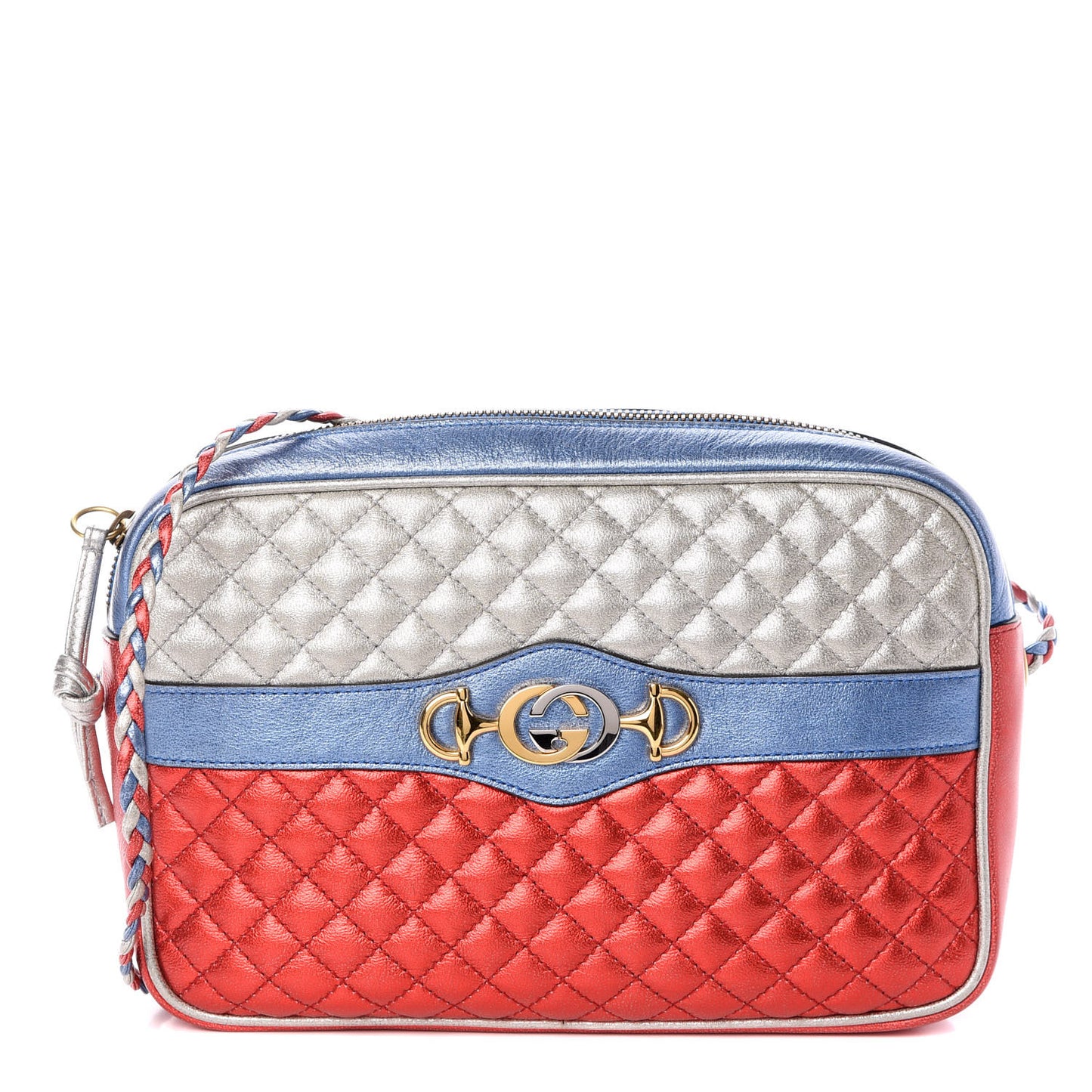 Laminated Nappa Trapuntata Small Zumi Shoulder Bag Rosso Marine Argento