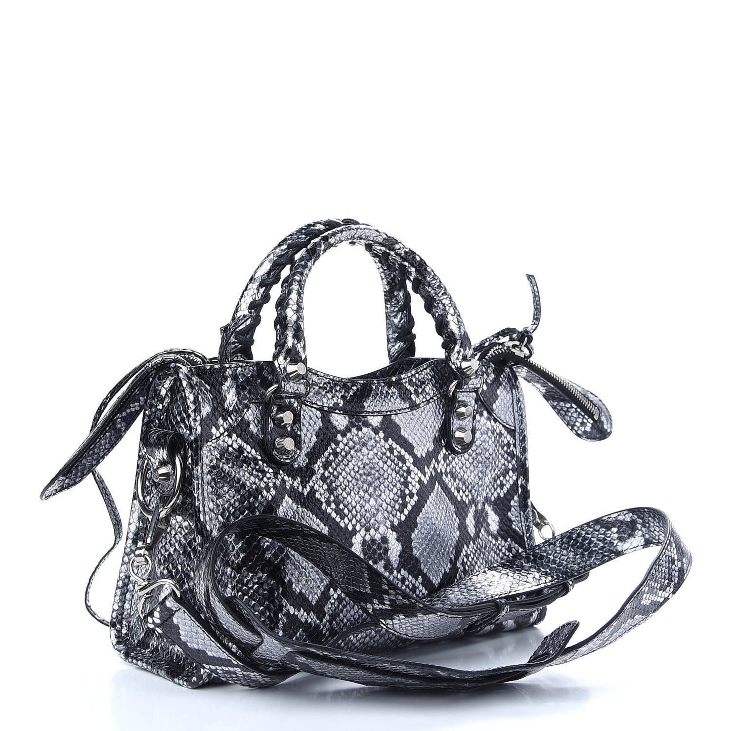 Metallic Calfskin Snakeskin Embossed Classic Silver Hardware Mini City Silver