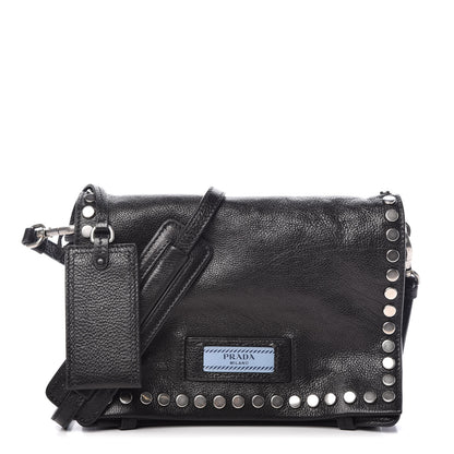 Prada Glace Calfskin Studded Etiquette Flap Black 1 of 10