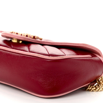 Gucci Azalea Calfskin Enamel Matelasse Diagonal Super Mini Torchon GG Marmont Shoulder Bag New Cherry Red Wild Rose 10 of 12