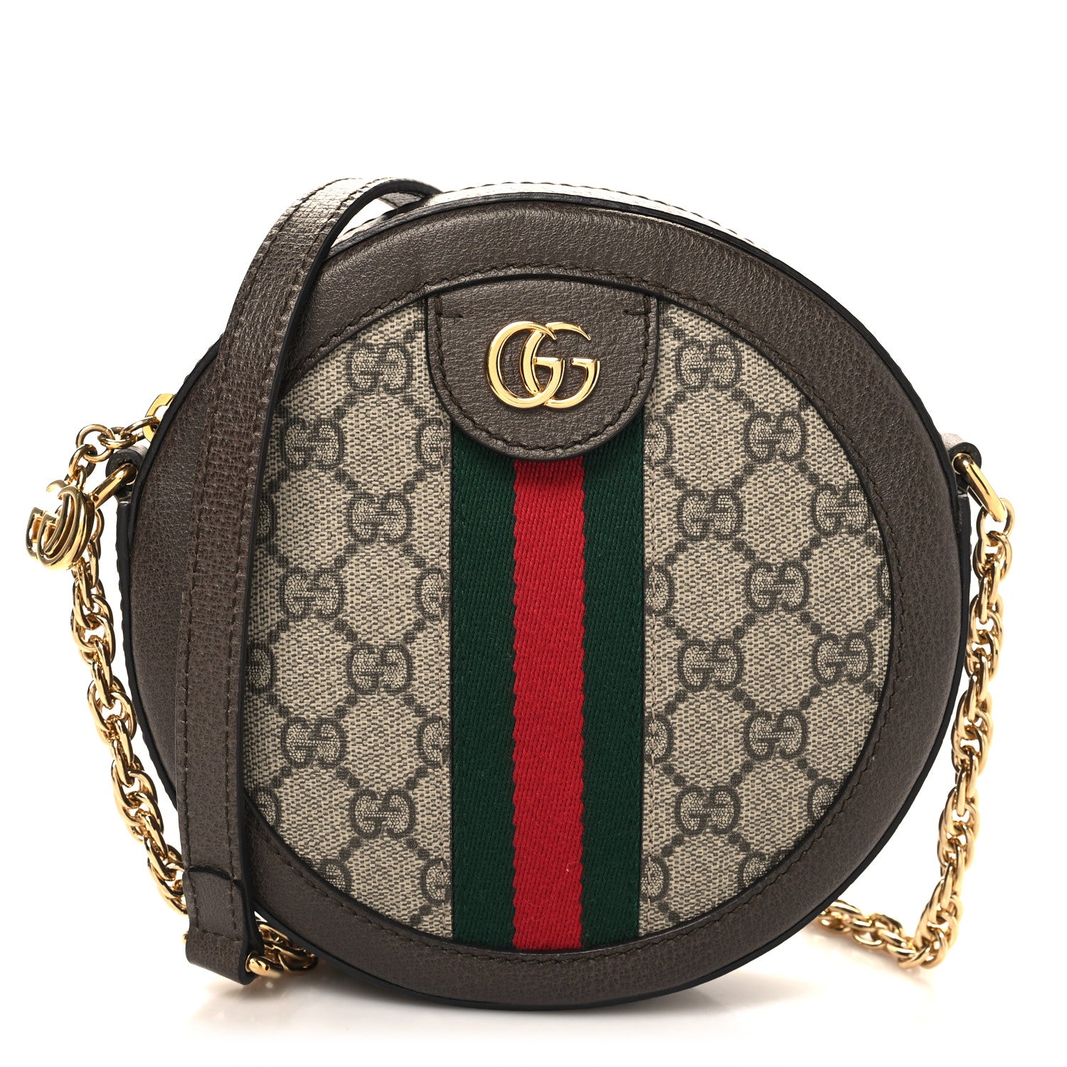 Gucci GG Supreme Monogram Web Mini Ophidia Round Shoulder Bag Brown 1 of 11