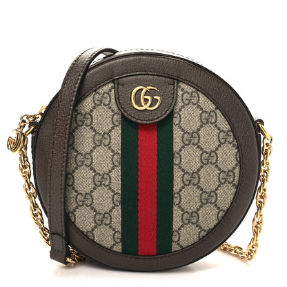 Gucci GG Supreme Monogram Web Mini Ophidia Round Shoulder Bag Brown 1 of 11