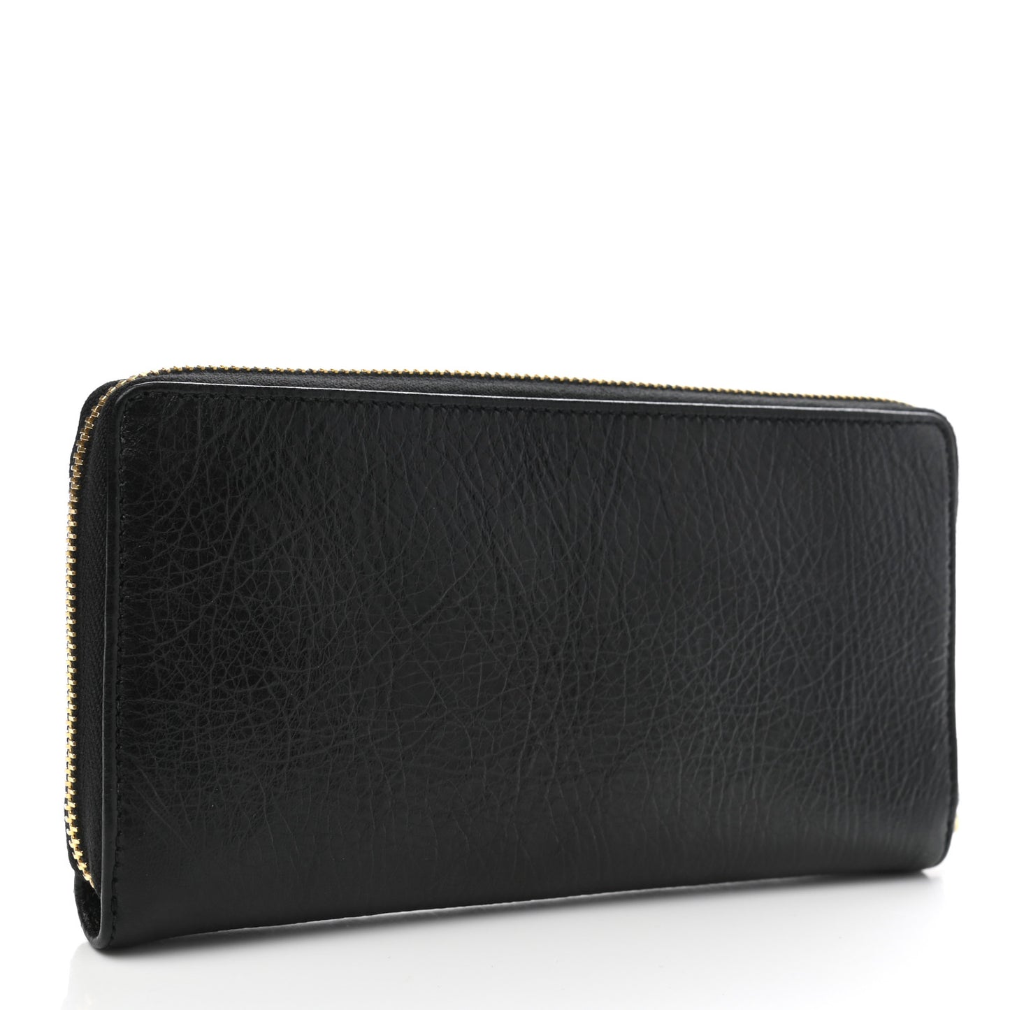 Agneau Classic Gold Hardware Continental Zip Around Wallet Black