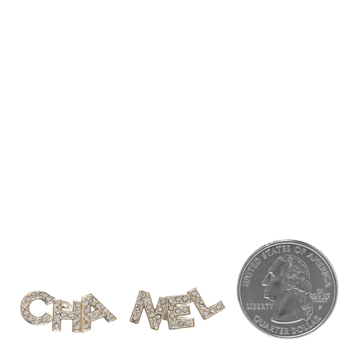 Chanel Crystal Pearl Signature Stud Earrings Gold 2 of 4