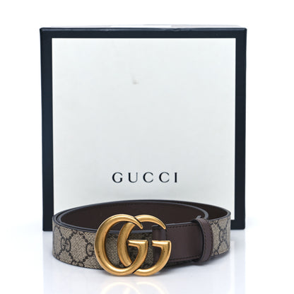 Gucci GG Supreme Monogram Matte Plutone Calfskin Double G 30mm Belt 85 34 Beige Ebony New Acero 5 of 5