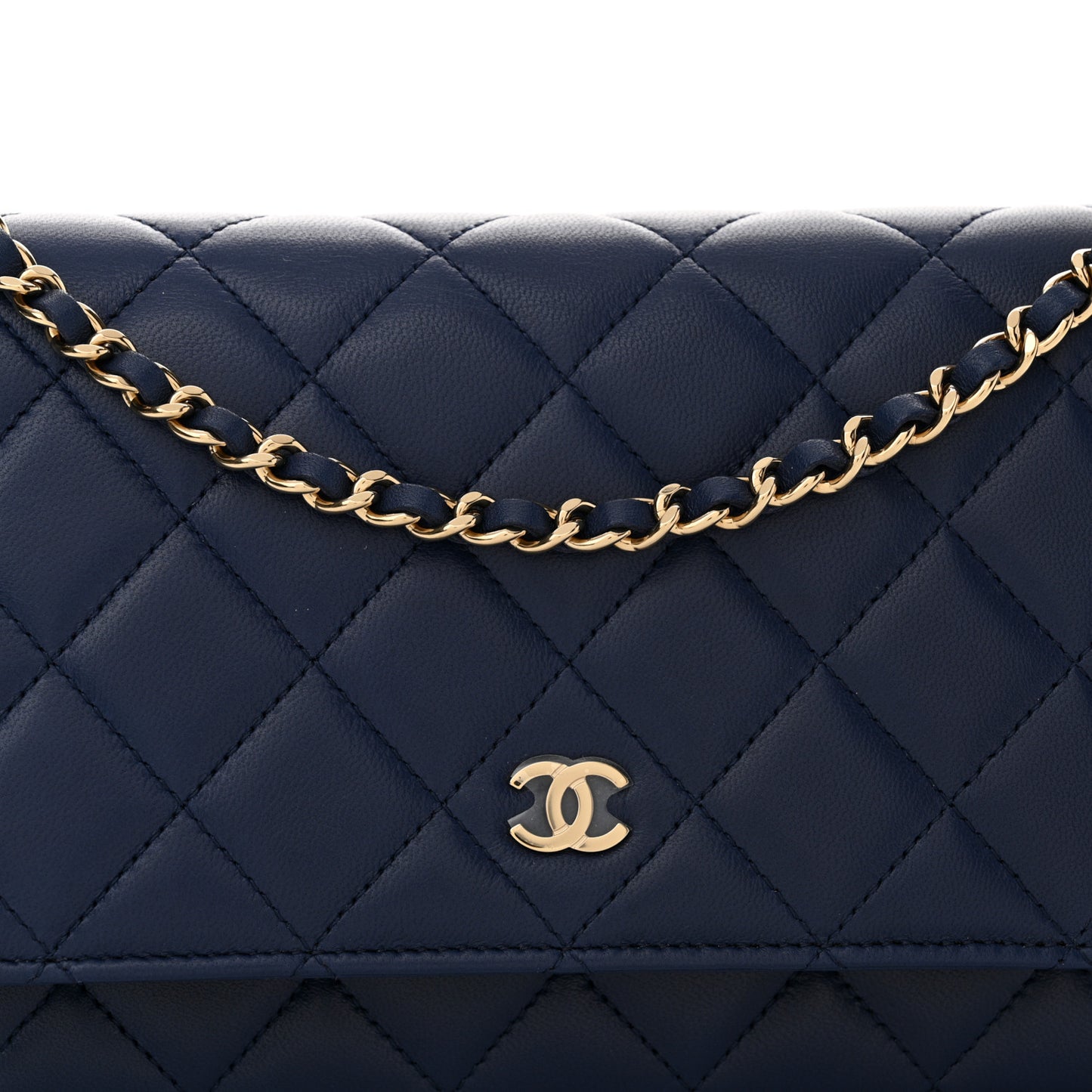 Lambskin Quilted Wallet On Chain WOC Dark Blue