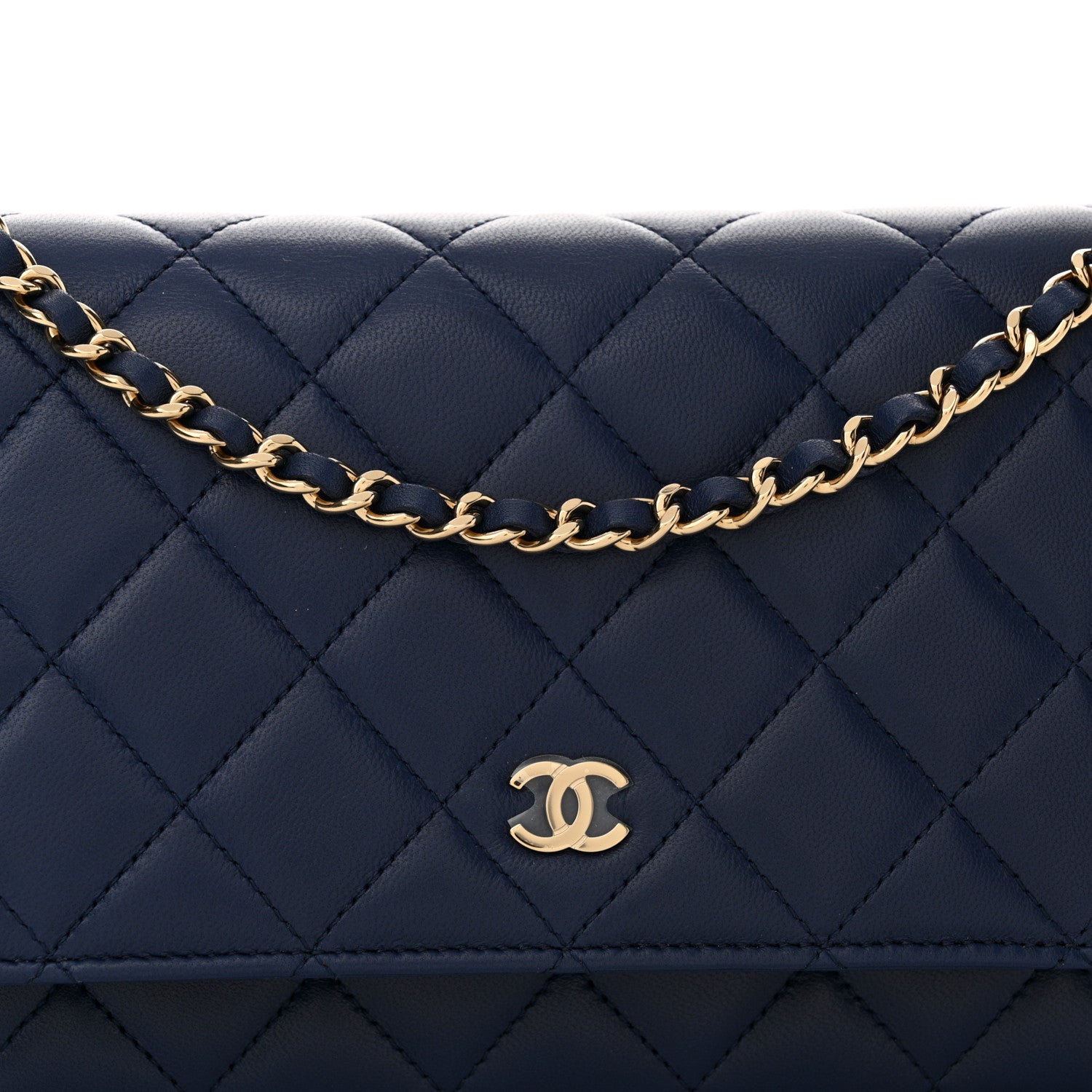 Chanel Lambskin Quilted Wallet On Chain WOC Dark Blue 9 of 12