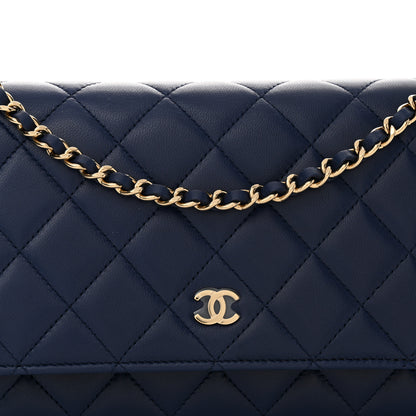 Chanel Lambskin Quilted Wallet On Chain WOC Dark Blue 9 of 12