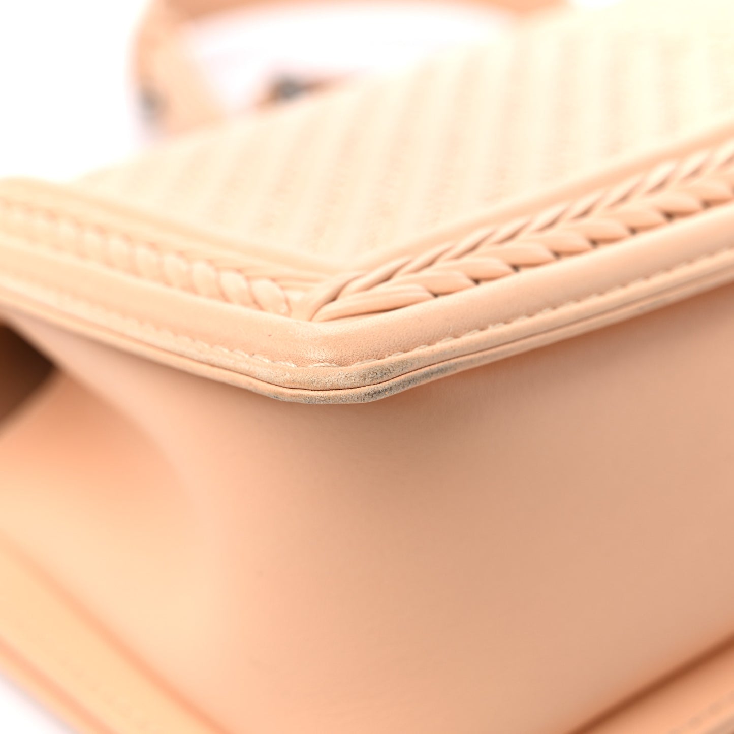 Calfskin Chevron Quilted Medium Braided Boy Flap Beige