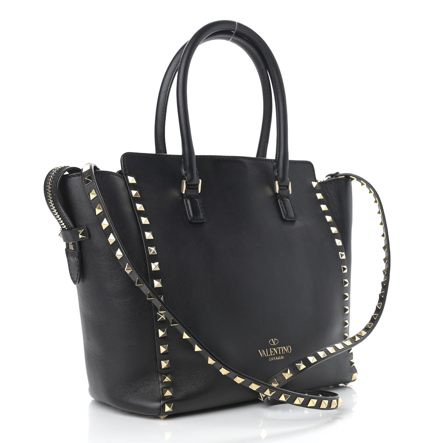 Valentino Garavani Vitello Rockstud Double Handle Tote Black 3 of 10